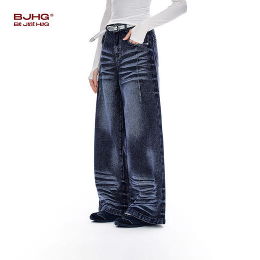 FTT FlyTheTruth 美式复古阔腿牛仔裤女春季通勤做旧猫须宽松长裤 商品图0