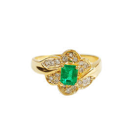 【天然正品】AU750黄金镶钻镶天然Vivid Green祖母绿（仁慈、友爱）戒指15号（戒圈可改）020226NJ15