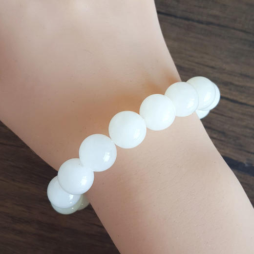 【天然正品】天然无杂裂约12MM俄料一级白和田玉圆珠手串16CM（弹力绳）260126NJM64 商品图6