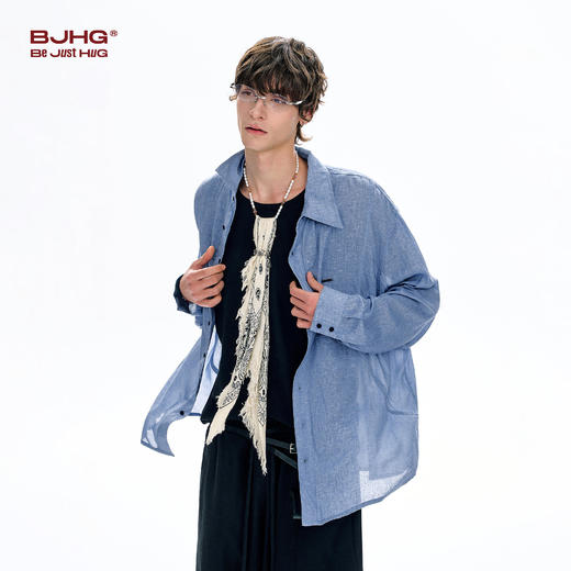 BJHG不计后果亚麻轻薄衬衫男款春2026新款简约百搭休闲长袖衬衣女 商品图1