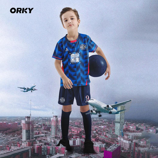orky沃恺新品儿童足球服套装男童定制小学生比赛队服光板训练球衣 商品图4