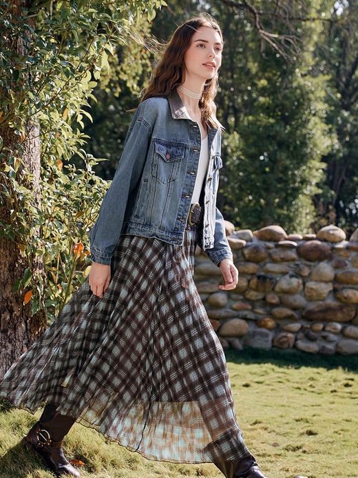 【百图lulu定制】【潮汐半裙】  复古格子   百褶半身裙  A字半裙 商品图9