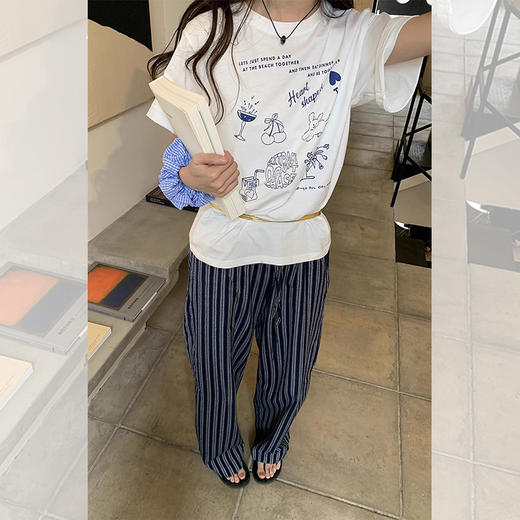 【限时秒杀】西遇卡通童趣字母印花短袖T恤女2026年春季新款宽松白色套头上衣SS060162 商品图1