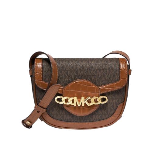 【品牌】MK HALLY 中号Logo拼接老花信封马鞍斜挎女包深棕/海军蓝 商品图5