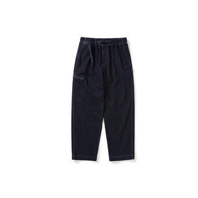 WHEELS and WIND 男女中性款水洗牛仔机能性耐磨宽松锥形长裤