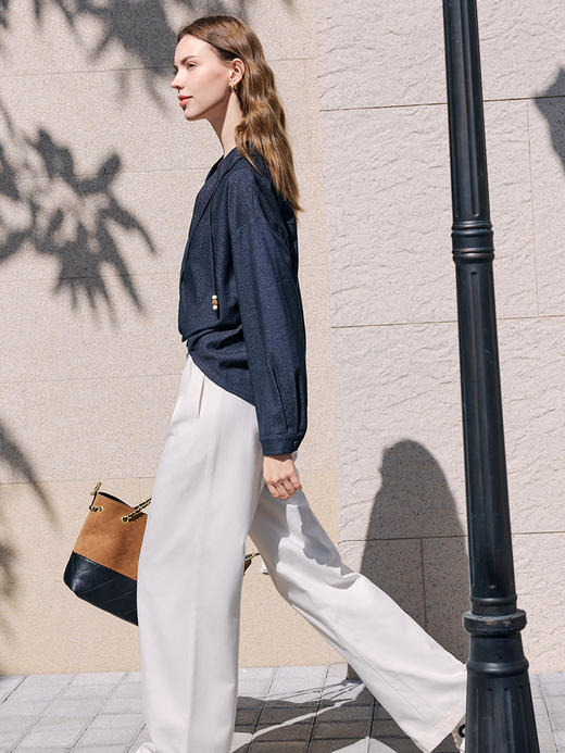 【百图lulu定制】【航海家衬衫】 独特  别致  弧形  收腰 假两件拼接长袖衬衫 商品图4