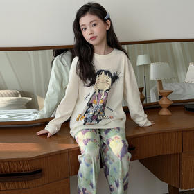 【自在舒适❗️居家慵懒感】女童春款家居服中大童卡通长袖T恤休闲宽松睡衣女孩甜美公主套装。jd