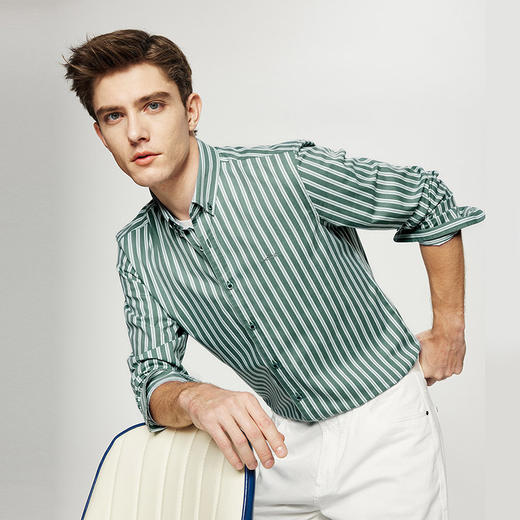 德鲨男装长袖条纹衬衫2026春季新款时尚休闲上衣服男衬衣 商品图3