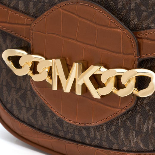 【品牌】MK HALLY 中号Logo拼接老花信封马鞍斜挎女包深棕/海军蓝 商品图3