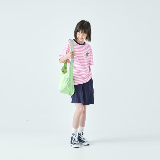 棵初26年夏季新款亲子中大女童经典百搭条纹短袖T恤纯棉宽松上衣 商品图1