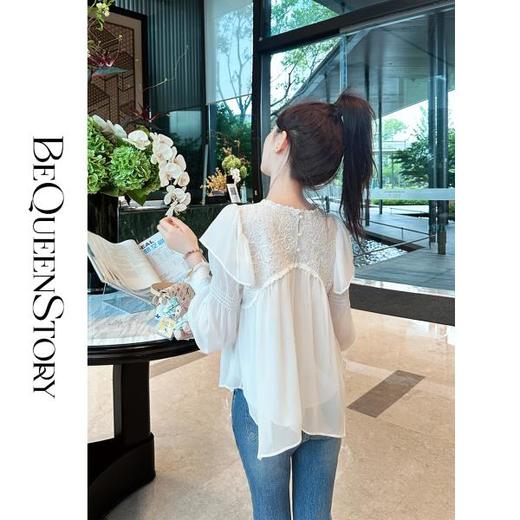 【大货捡漏，不退不换】  【白玫瑰礼赞】精致优雅千金风亮片绣花蕾丝圆领精致小上衣夏 商品图4