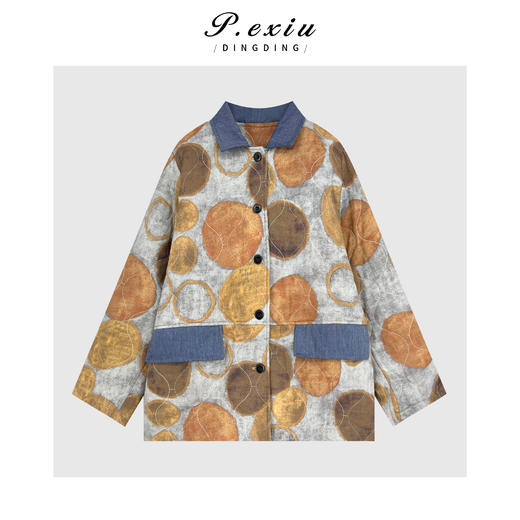 PanYiXiu/潘依绣100%棉小众设计拼接撞色松弛感宽松翻领棉服M9178 商品图0