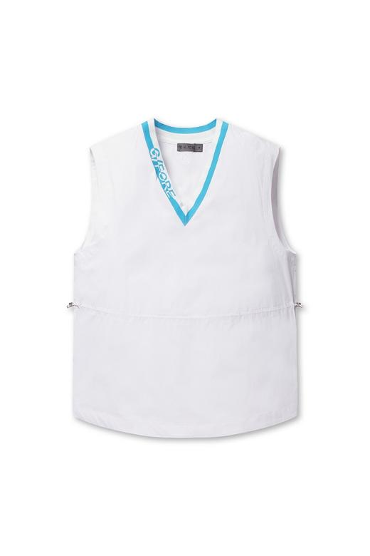 G家春夏新款V领女士轻量背心来了！独家高版本出货啦！仅有少量韩客订单现货库存！上身真的超好看！可收腰，可搭配同色系打底衣，长短袖T恤，既可作为调节冷热的单品，又防泼水，早球露水多湿气大也不怕！ 商品图0