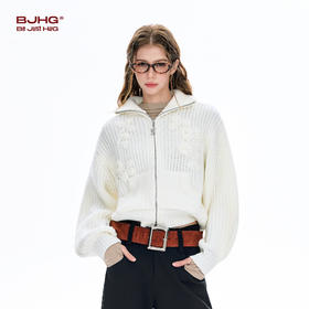 FTT Flythetruth花朵毛衣女款春新款潮牌立领休闲针织衫外套上衣