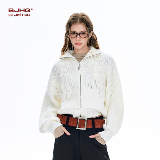 FTT Flythetruth花朵毛衣女款春新款潮牌立领休闲针织衫外套上衣 商品图0