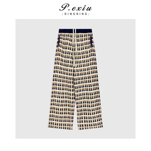 04-2潘依绣丁丁宠粉复古撞色格纹松紧腰抽身休闲裤Q34648 商品图0