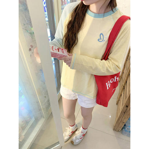 <曾小咸推荐>4.13现货秒杀 ！微信超特价！韩系撞色条纹长袖t恤 日常139.99 立减70 秒杀69.99！！ 商品图2