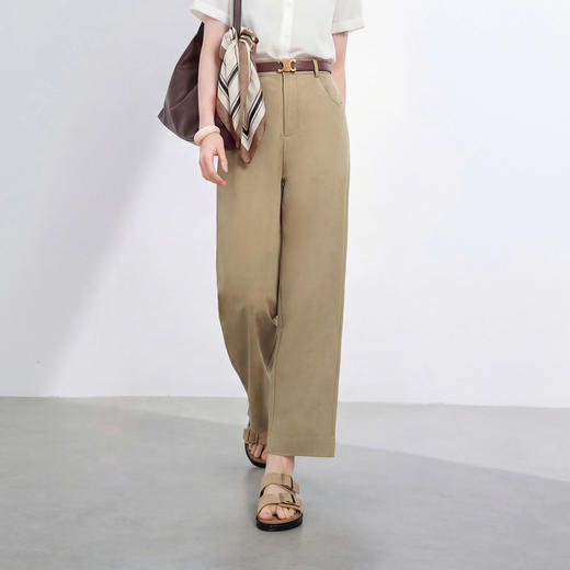 三彩2026春季新款高智感休闲裤九分裤高腰通勤西装裤卡其直筒裤M 商品图3