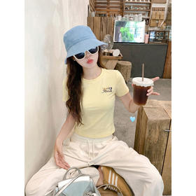 <曾小咸推荐>韩系奶黄色卡通刺绣短袖t恤