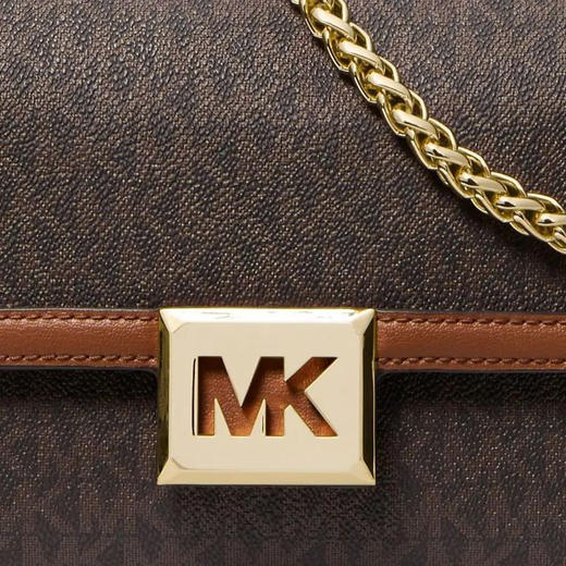 【品牌】MK SONIA 中号金属链条老花拼接单肩斜挎包深棕色/橡果棕 商品图2