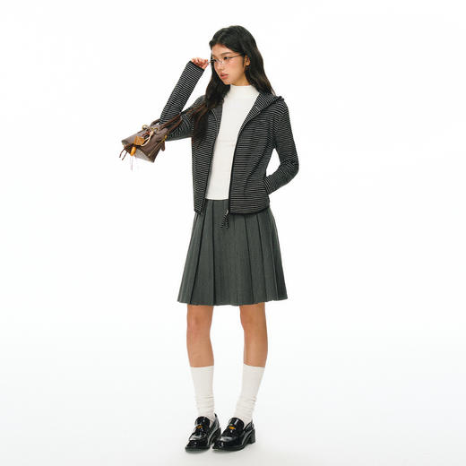 Ariseism 美式复古设计感条纹连帽开衫卫衣外套女春季新款上衣 商品图3