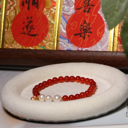 红玛瑙珍珠手串 单颗珍珠 5-6mm 玛瑙珠子 4mm  三颗珍珠 6-7mm 玛瑙珠子 6mm 配件 925 银镀金   新年氛围感 商品图10