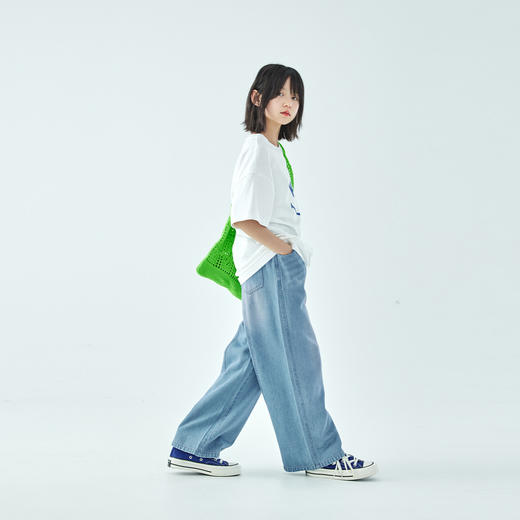 棵初2026年夏新款亲子中大女童经典复古牛仔裤宽松凉感亲肤休闲裤 商品图3