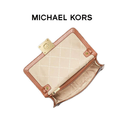 【品牌】MK SONIA 中号金属链条老花拼接单肩斜挎包香草白/橡果棕 商品图3