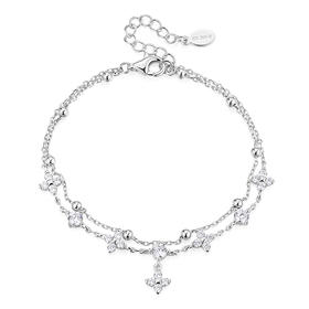 卡蒂罗KADER 幸运双重奏手链 四叶草甜美小清新森系气质双层星光点点圆珠小众设计感可调节拼接链 灵动闪耀吸睛 手链 女款 银色