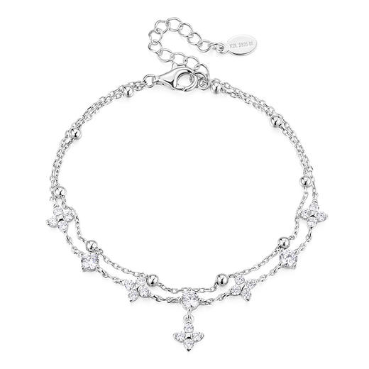 卡蒂罗KADER 幸运双重奏手链 四叶草甜美小清新森系气质双层星光点点圆珠小众设计感可调节拼接链 灵动闪耀吸睛 手链 女款 银色 商品图0