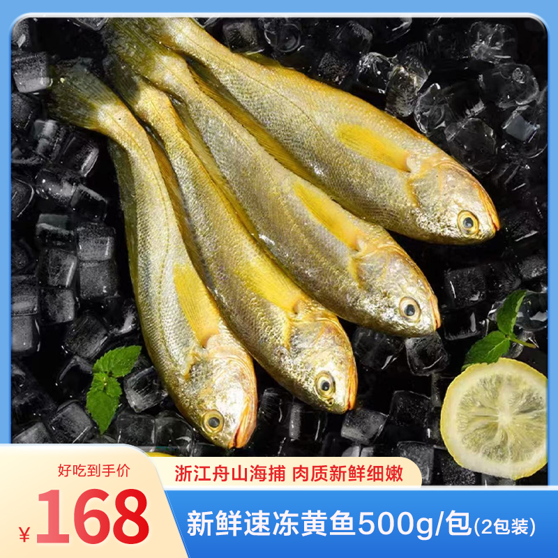 【浙江舟山海捕】东海新鲜速冻中黄鱼500g/包*2包（每包4条，共8条）