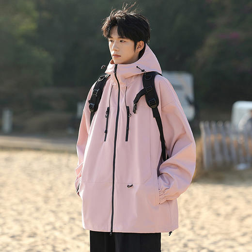 【买手优选HS】时尚连帽设计休闲时尚简约防风情侣款冲锋衣外套 商品图1