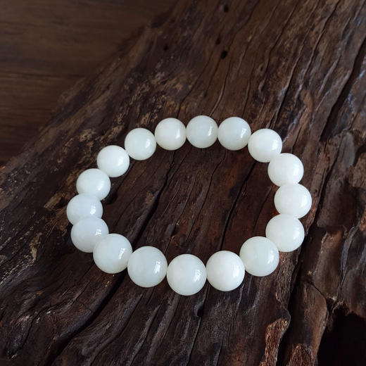 【天然正品】天然无杂裂约12MM俄料一级白和田玉圆珠手串16CM（弹力绳）260126NJM64 商品图4