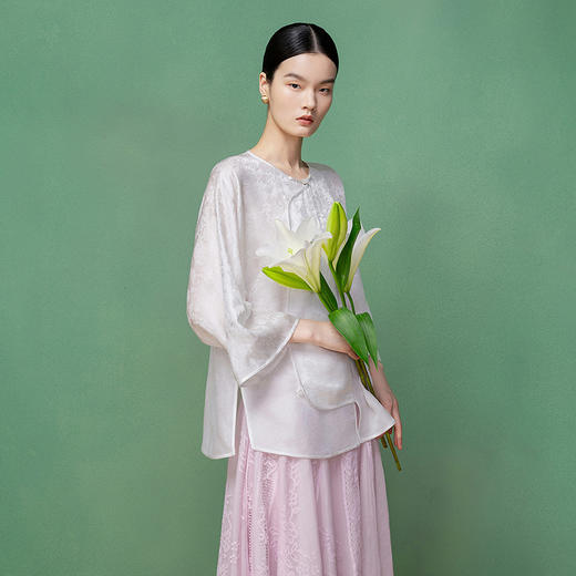 【林栖设计小店】仙缈轻纱|真丝罗白色氅衣提花新中式2026早春新款衬衣1961158 商品图0