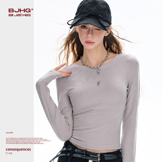 FTT Flythetruth 休闲高智长袖t恤女夏圆领微弹亲肤软糯显瘦上装 商品图2