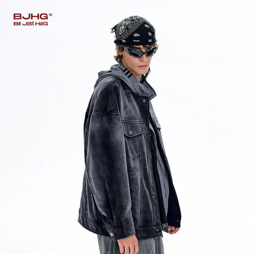 BJHG不计后果美式夹克外套男款春痞帅高级感潮牌无领仿牛仔上衣女 商品图1