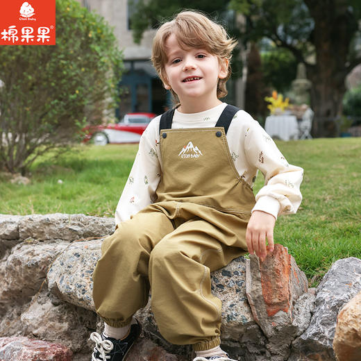 棉果果春季新品男童涤丝纺卡其色裤子梭织背带裤M102204326168 商品图1