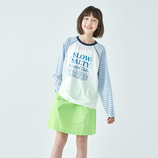 棵初2026年夏季新款亲子中大女童插肩条纹长袖T恤轻薄宽松上衣 商品图2