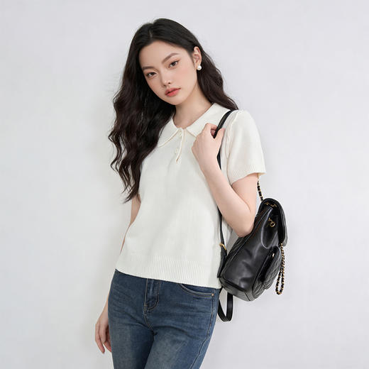 西遇polo领短袖针织毛衣女2026春季新款韩系甜美软糯显瘦短款上衣E0060165 商品图1