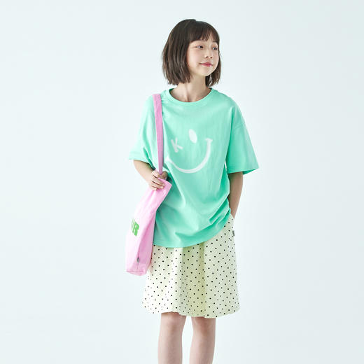 棵初「开心果T」2026年夏季新款亲子中大女童笑脸印花T恤纯棉短袖 商品图4