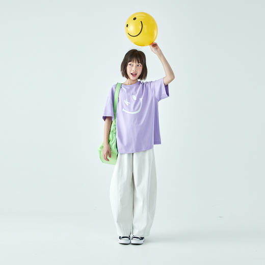 棵初「开心果T」2026年夏季新款亲子中大女童笑脸印花T恤纯棉短袖 商品图1