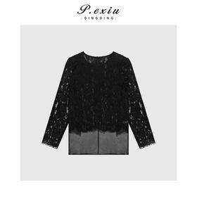 04-3潘依绣丁丁宠粉圆领立体蕾丝拼接衬衣Q18231