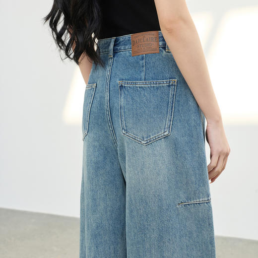 三彩2026春季新款复古休闲裤高腰牛仔裤长裤宽松弯刀裤显瘦垂感M 商品图2