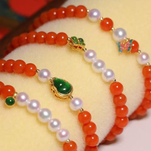 原矿保山南红珍珠手串 18k纯金 + 翡翠/古法珐琅 商品图4