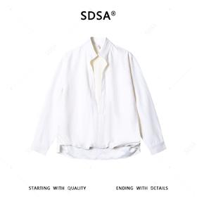 SDSA男装2026新款高贵轻奢韩版简约拼接前短后长套头立领衬衫百搭