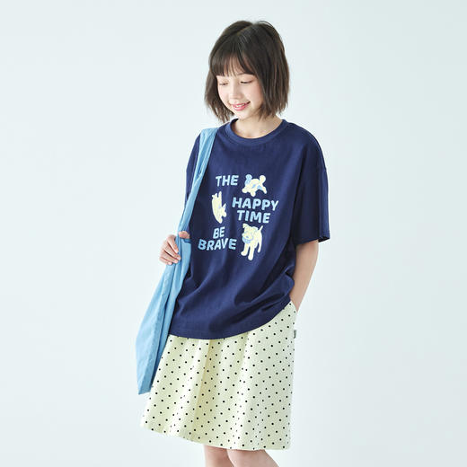 棵初26年夏季新款亲子中大女童萌趣小狗图案印花短袖纯棉宽松T恤 商品图2