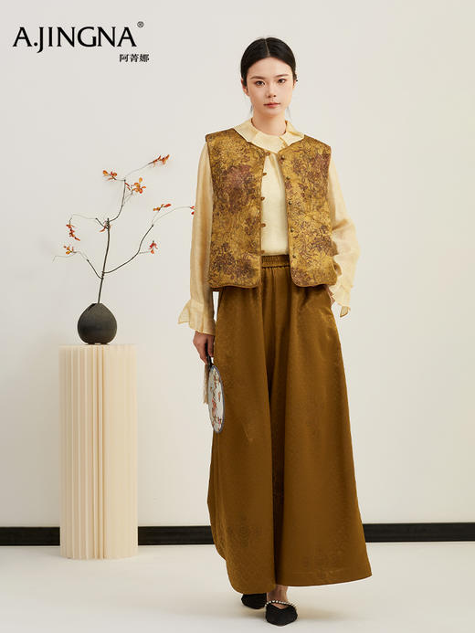 【新中式】阿菁娜春季新款新中式阔腿裤国风提花纹路低调奢华高腰阔腿版型轻松穿出东方韵味F31C210012 商品图3