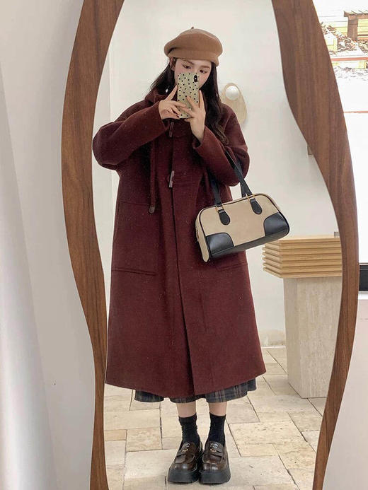 【YW】无忧购“清仓福利”氛围感红色连帽洋气减龄气质宽松羊毛外套2606 商品图0