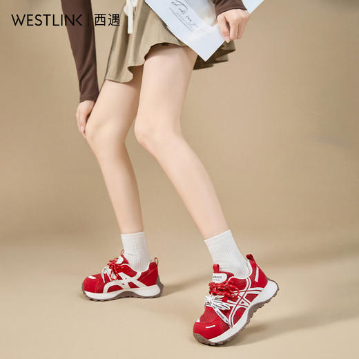 西遇厚底丑萌老爹鞋女2026春季新款双鞋带增高轻便透气休闲运动鞋V0166226 商品图4