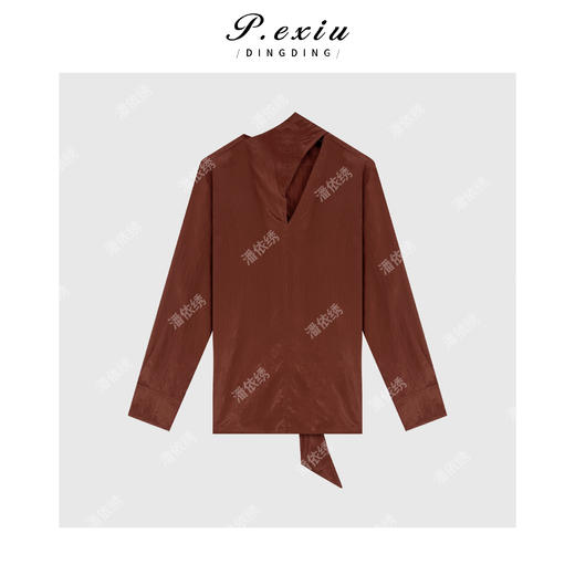 04-2潘依绣丁丁宠粉法式设计款系带小V领衬衣Q13924 商品图0